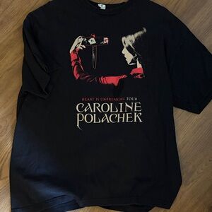 Black Graphic T-Shirt with Red and White Design